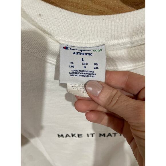 Champion White "Make it Matter" Minimalist Crewneck Sweatshirt, L - Picture 4 of 6